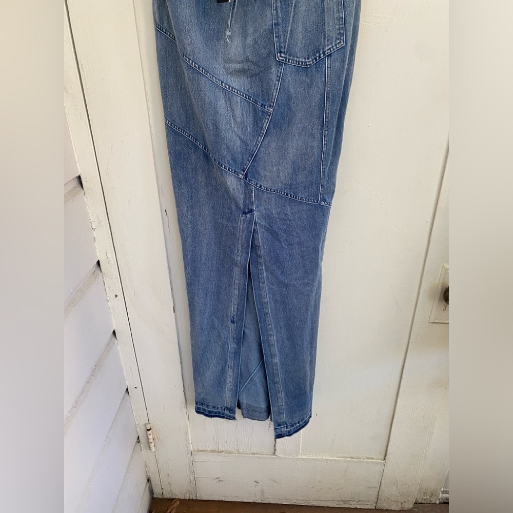 NWT Fashion Nova Delilah Denim Maxi Dress Med Strapless Corset Bustier Stretch - Picture 12 of 14